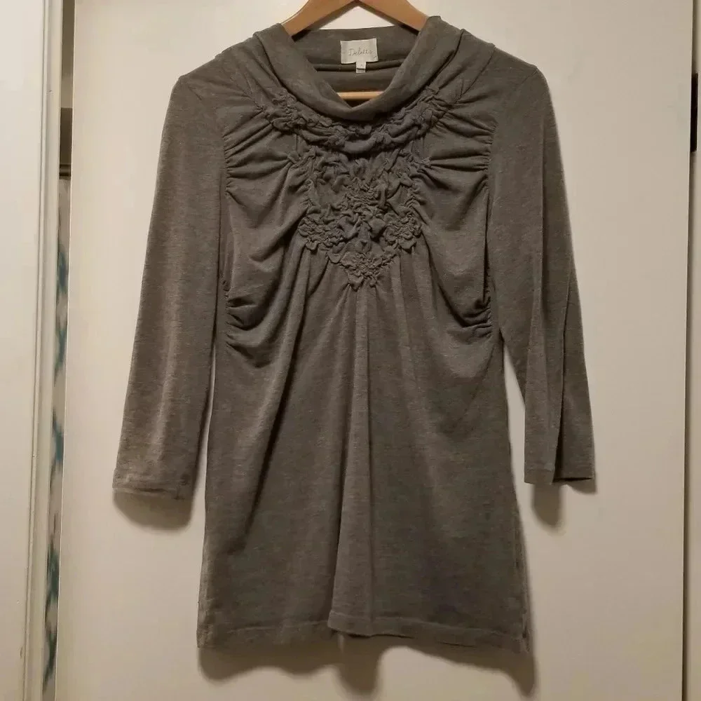 Anthro Deletta Gathered Ruched Top, Gray, Medium - Picture 2 of 6